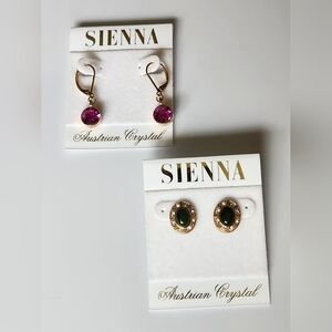 Sienna Austrian Crystal Earrings Bundle Lot Of 2 NWT Gold Green Fuschia